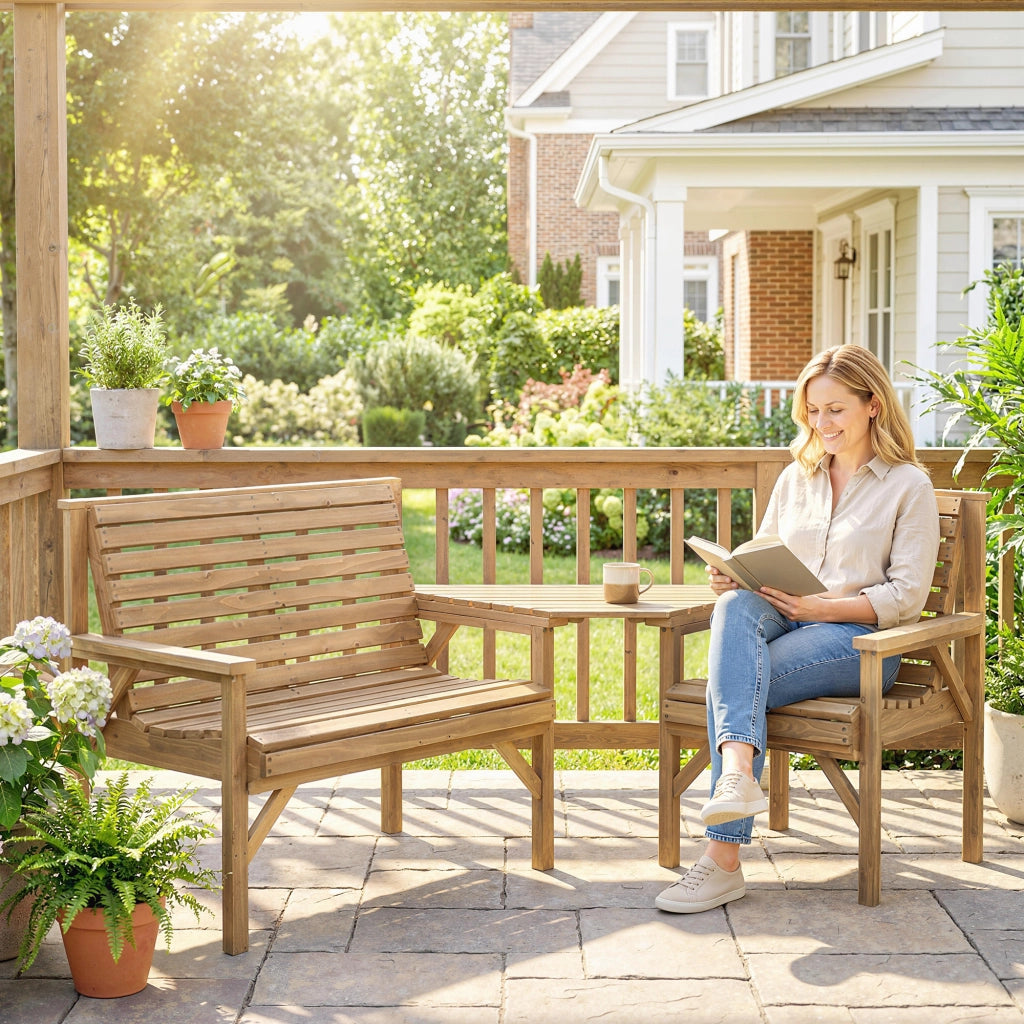 Set 3 Sedie da Giardino con Tavolo ¨C Zephmum ¨C Legno Naturale 121x65x90 cm