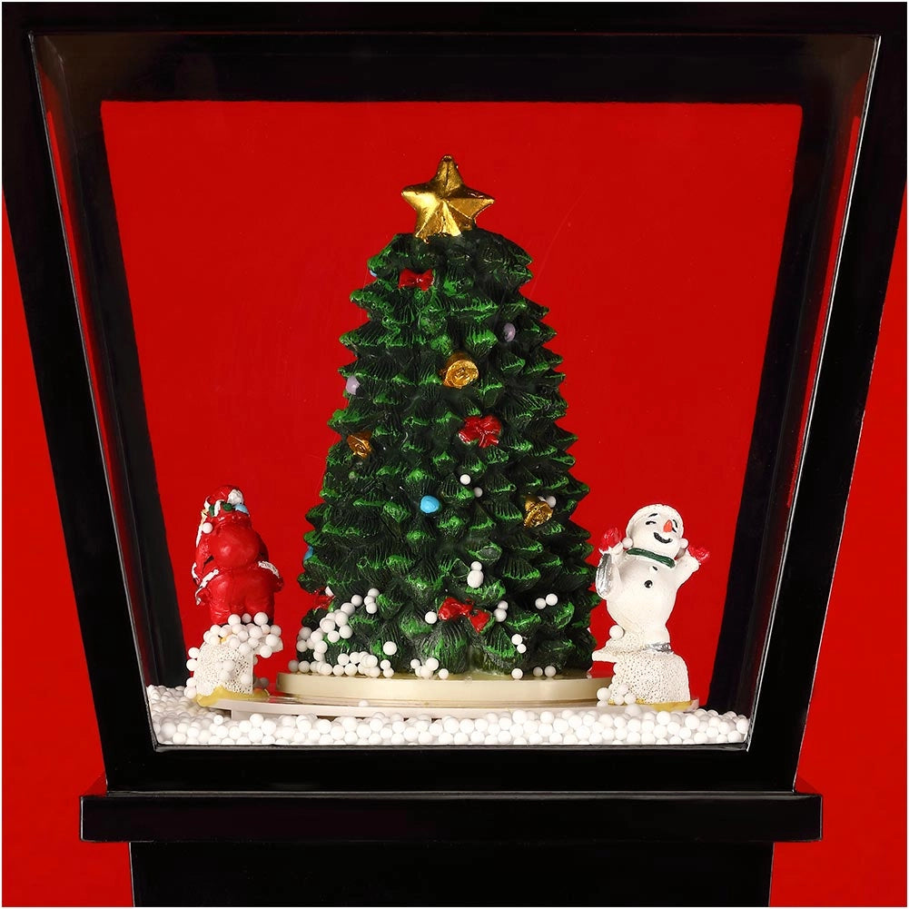 Lampione Natale con Luce LED Scena Natalizia Motorizzata Neve Musica 180 cm Nero