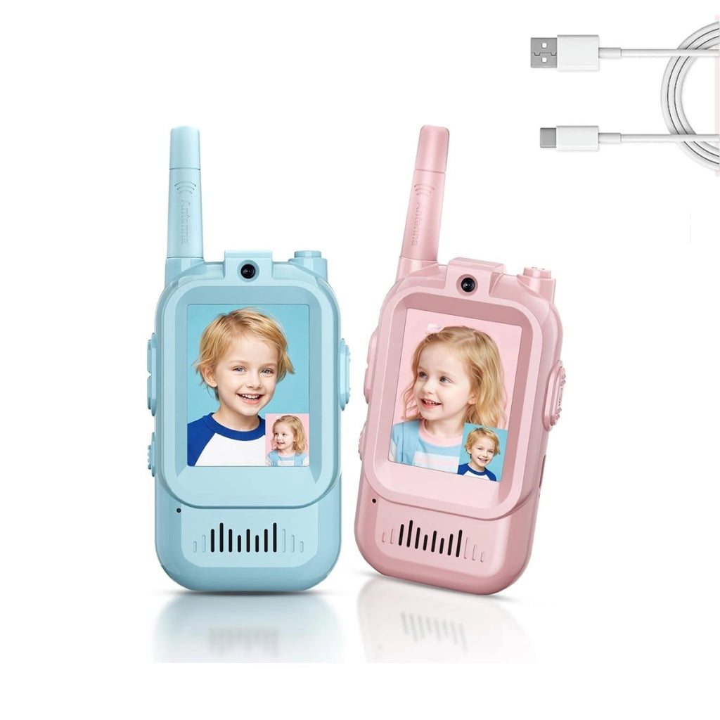 VIDEO WALKIE TALKIE BAMBINI 2 PEZZI RICARICABILI CON SCHERMO GIOCO EDUCATIVO