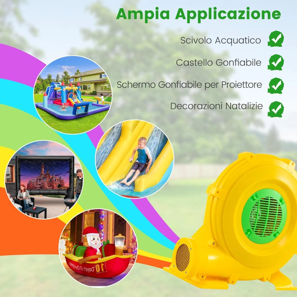 Ventilatore di Aria del Castello Gonfiabile, Soffiatore per Giochi Gonfiabili con Cavo di Alimentazione, Picchetti da Terreno, per Castello Gonfiabile, Scivolo Acquatico, 850W