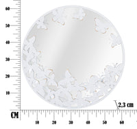 Specchio Rotondo Bianco Butterfly 62,5x2,3 cm in Ferro Specchio e MDF Bianco e Oro