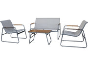 Set di mobili da giardino in metallo "Sparta" con decoro in finto legno - 4 posti - Grigio chiaro