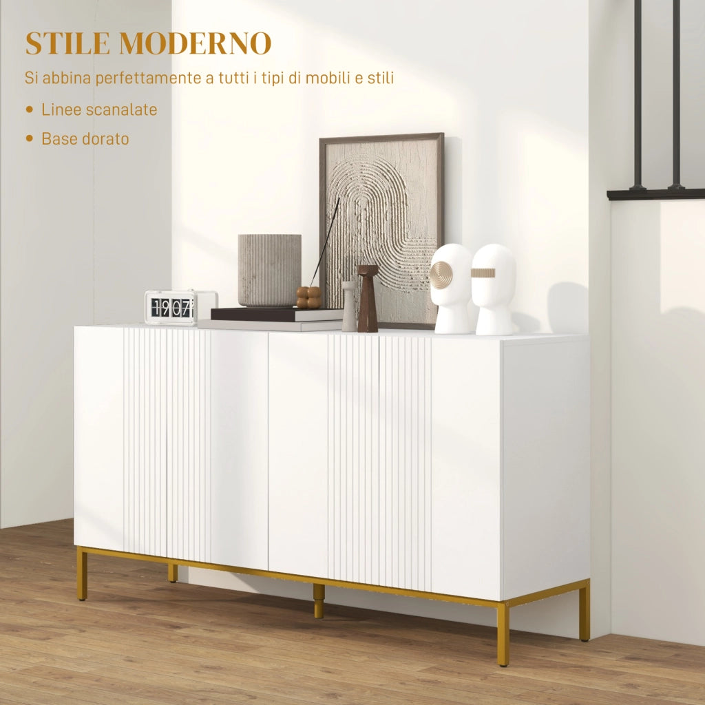 Credenza a 4 Ante con Mensole Regolabili ¨C zephmum ¨C 140x40x75 Bianco Oro