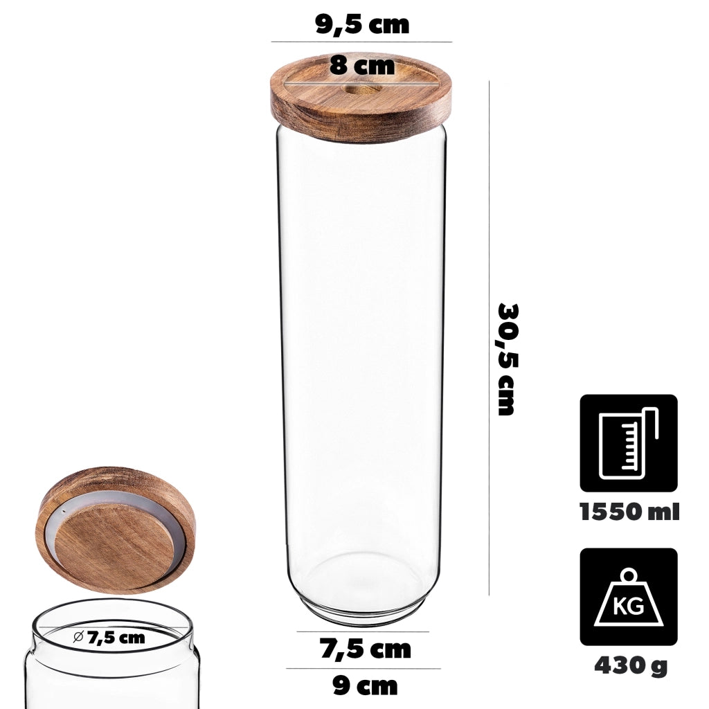 KADAX 3 contenitori per alimenti in vetro per pasta e spaghetti con coperchio, barattolo da 1550 ml