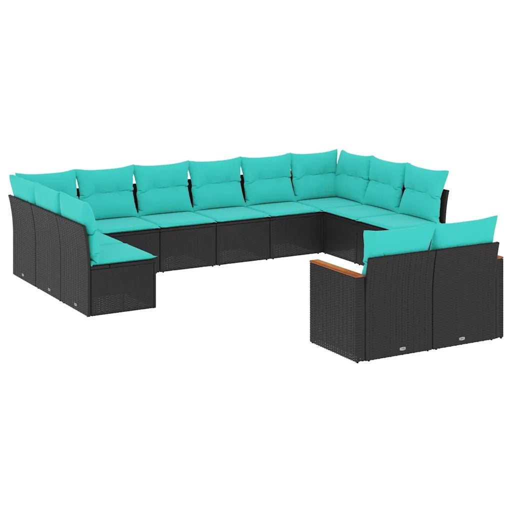 Set Divani da Giardino 12 pz con Cuscini Nero in Polyrattan 3226442