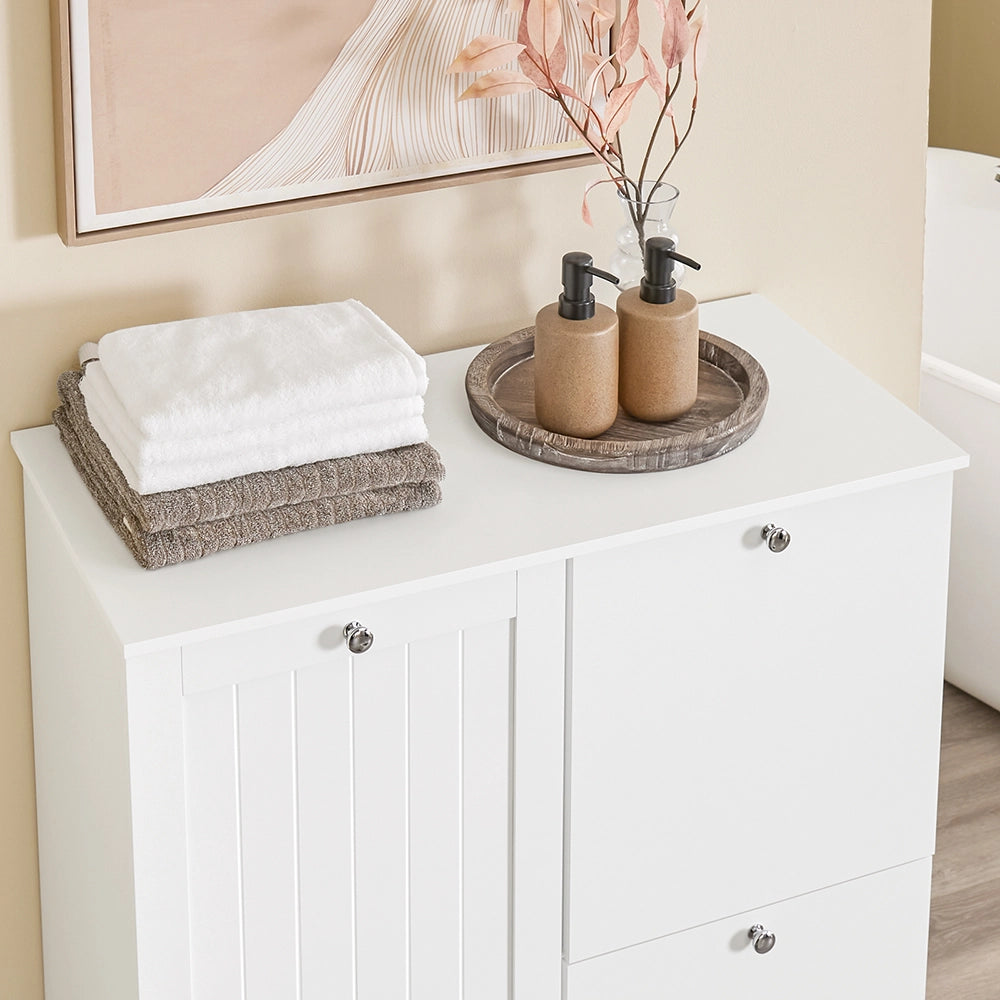 SoBuy Mobile Bagno Colonna Bagno Stretta 78x38x90cm con 1 Cesto Grande Integrato e 2 Cesti in Tessuto Estraibili – Armadietto Mobile Salvaspazio BZR213-W
