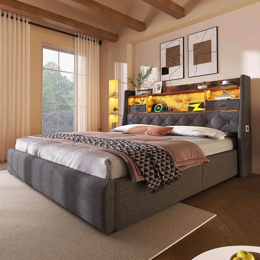 Letto 140x200cm?- Xylo - idraulico 4 USB lino grigio