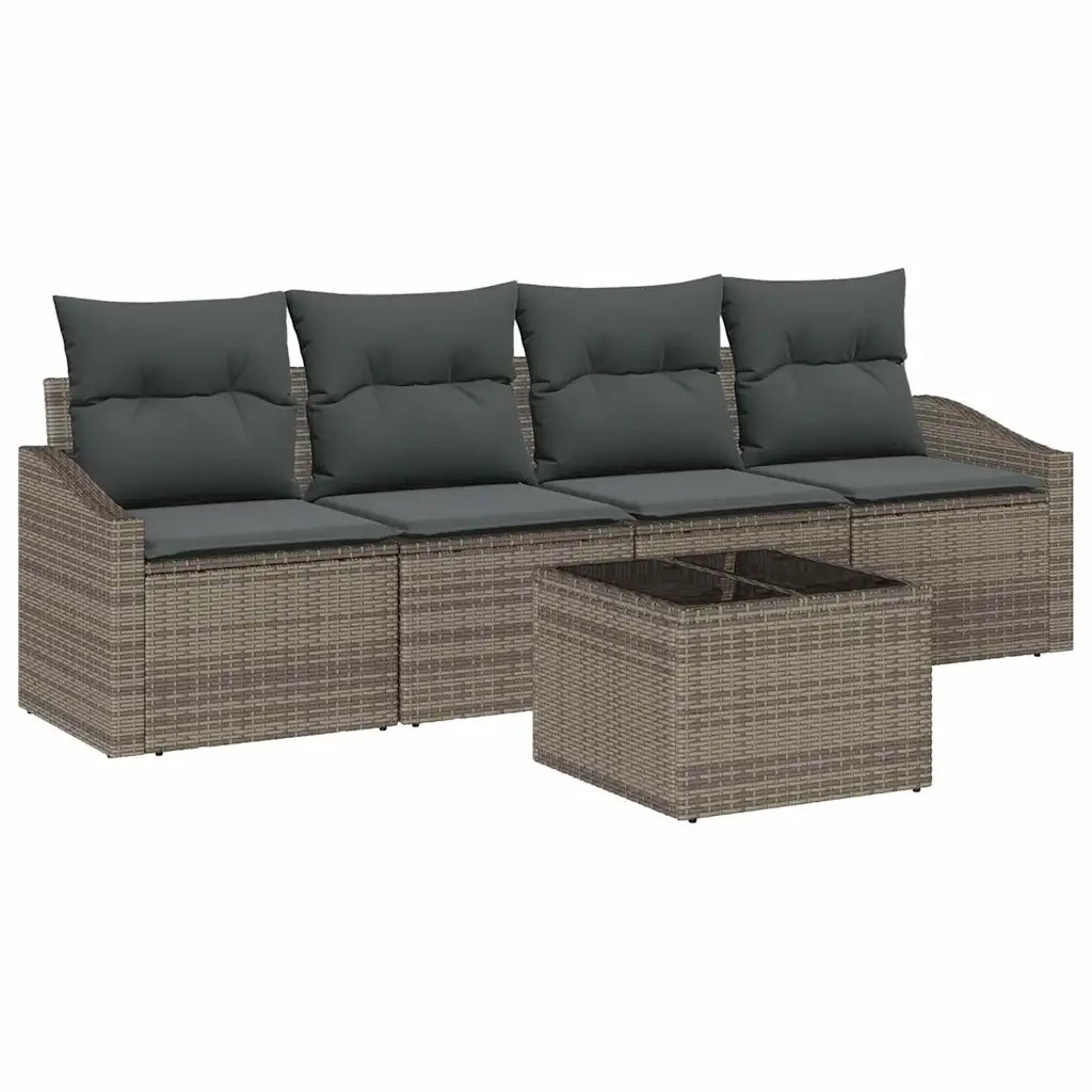 Set di divani con cuscino 5 pcs Grigio polyrattan