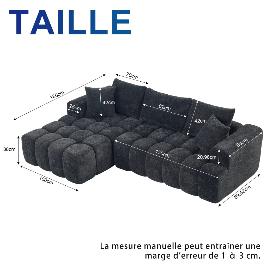 Divano angolare convertibile a L; stile moderno; nero e grigio