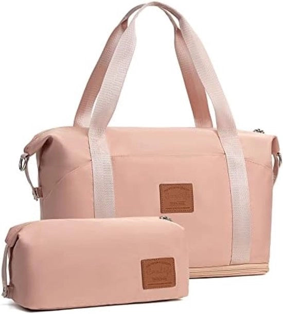 Set di valigie per donna, bagaglio, valigetta per weekend, sacchetto da bagno, impermeabile, sacchetto d'allenamento, 40 x 20 x 25 cm, rosa, 2 pezzi