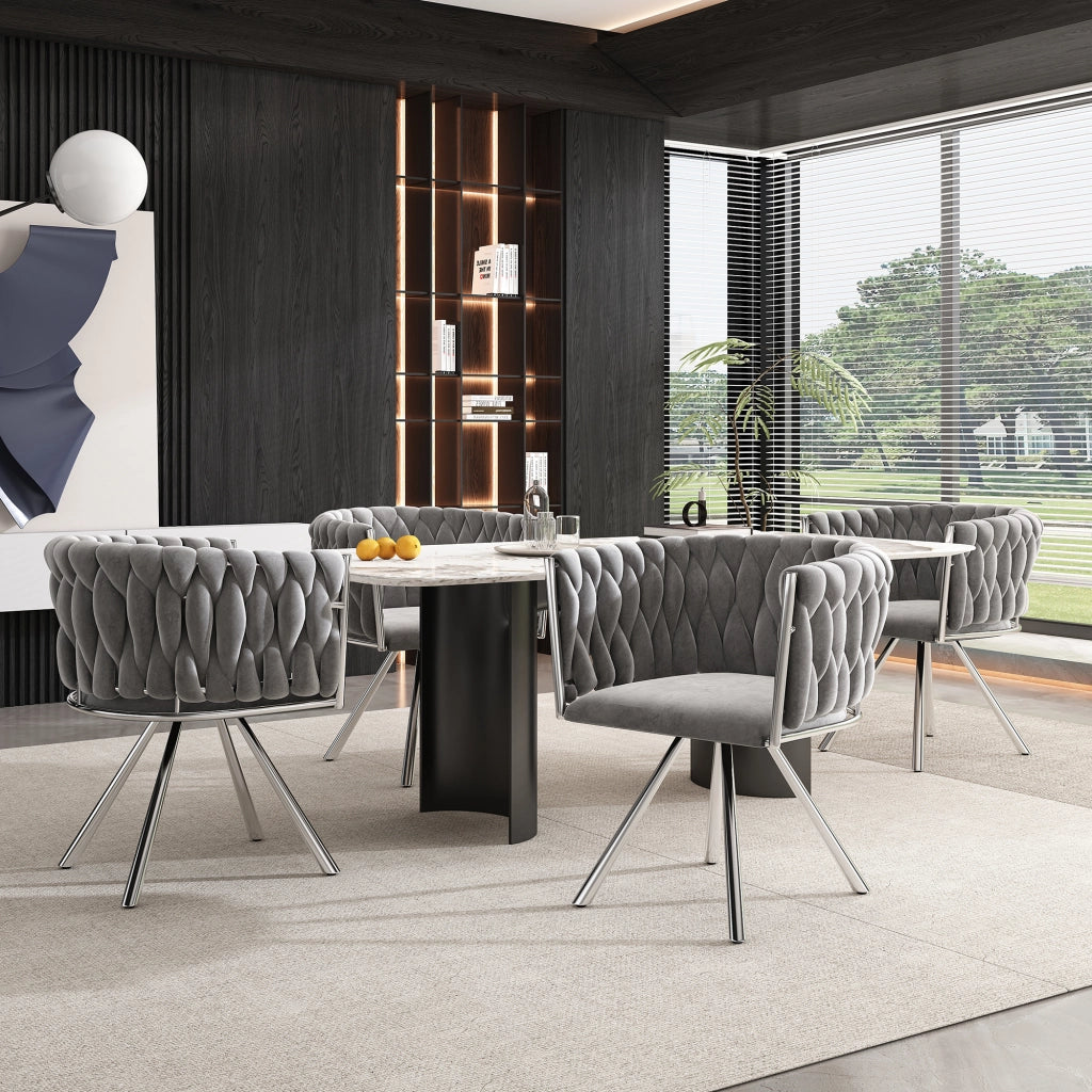 SEDIA girevole 360° in velluto grigio e argento Set da 2 pezzi