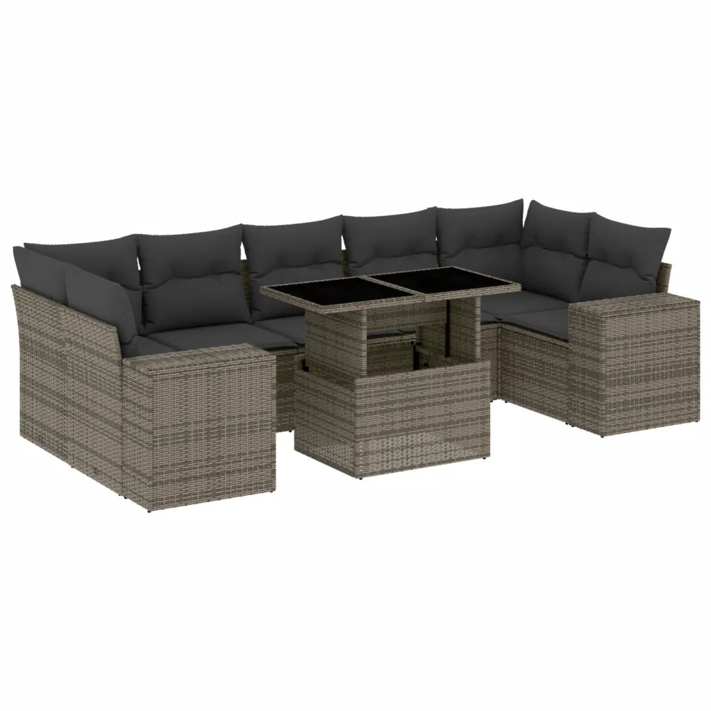 Set Divano da Giardino 8 pz con Cuscini Grigio in Polyrattan 3269040