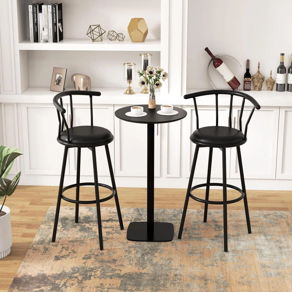 Set di 2 Sgabelli da Bar con Schienale e Poggiapiedi,Sgabelli Cucina, Bar,Soggiorno,Rotondi, 55 X56x101,5 cm, Nero Pelle (con poggiapiedi e schienale)
