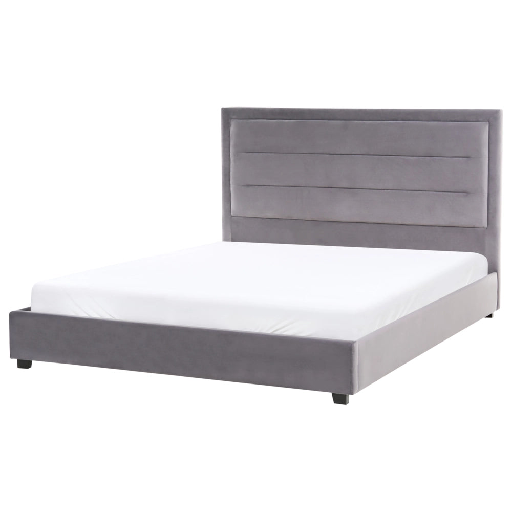 Letto matrimoniale ad acqua in velluto grigio scuro 160 x 200 cm testata imbottita stile moderno