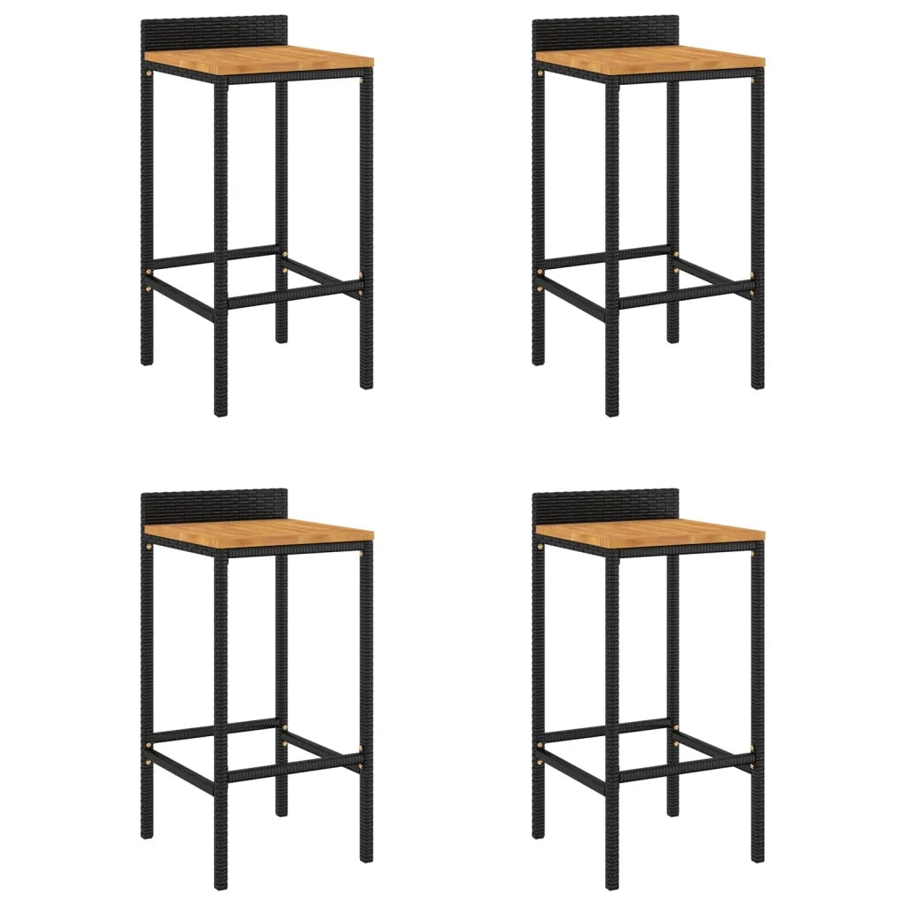 Sgabelli da Bar 4pz Neri Polyrattan e Legno Massello di Acaciacod mxl 73160
