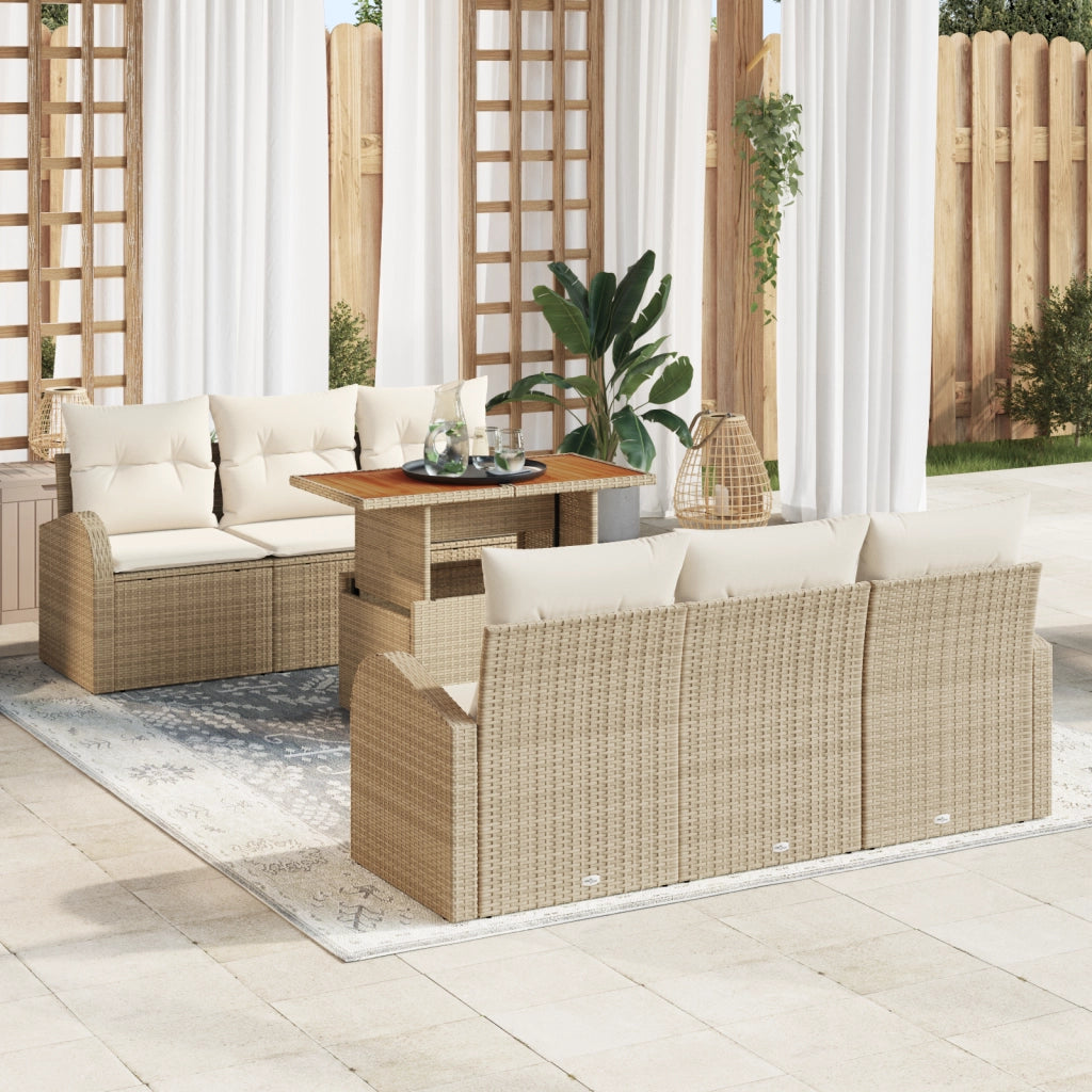 Set di divani da giardino a 7 pezzi con cuscini beige in polyrattan