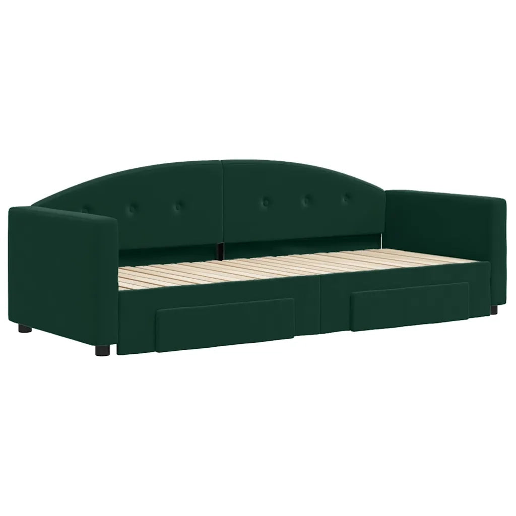 Divano Letto Estraibile Cassetti Verde Scuro 80x200cm Velluto