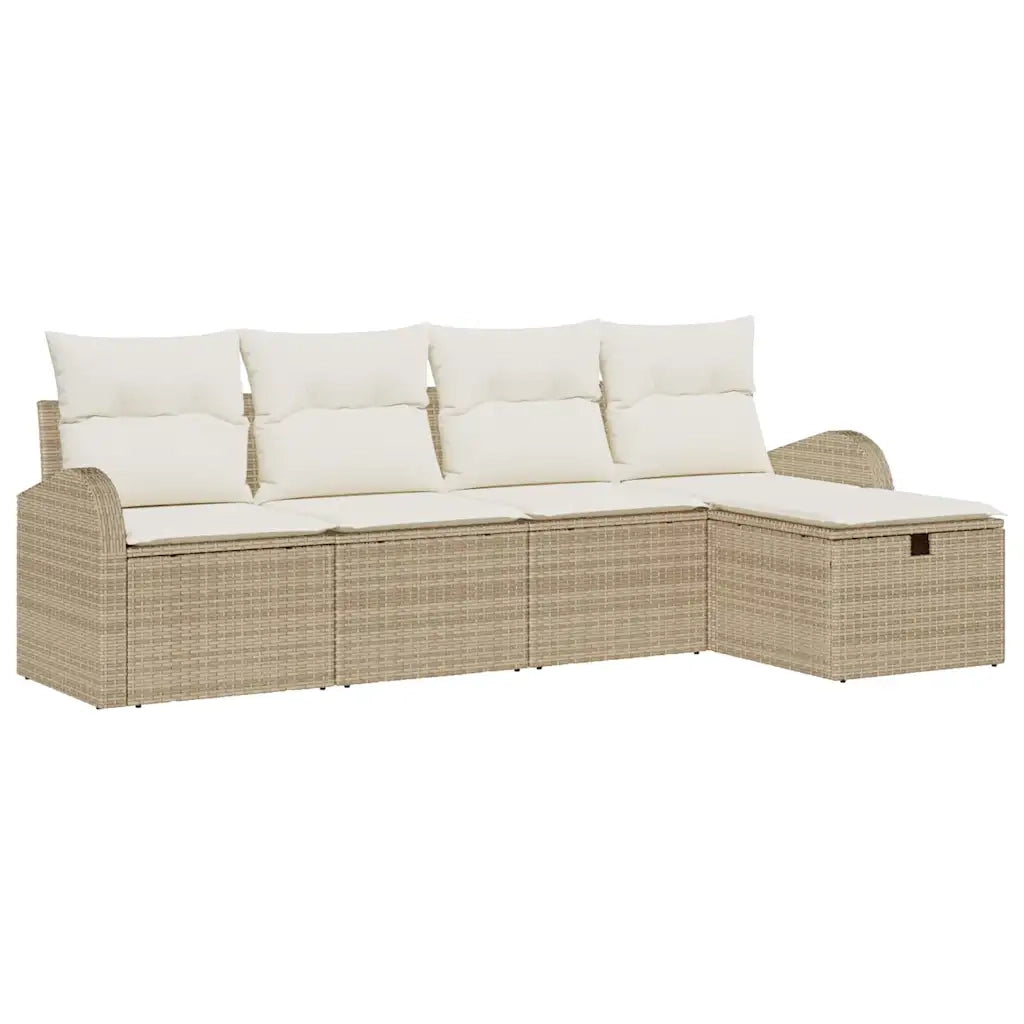 Set Divano da Giardino con cuscino 5 pcs Beige Poly Rattan