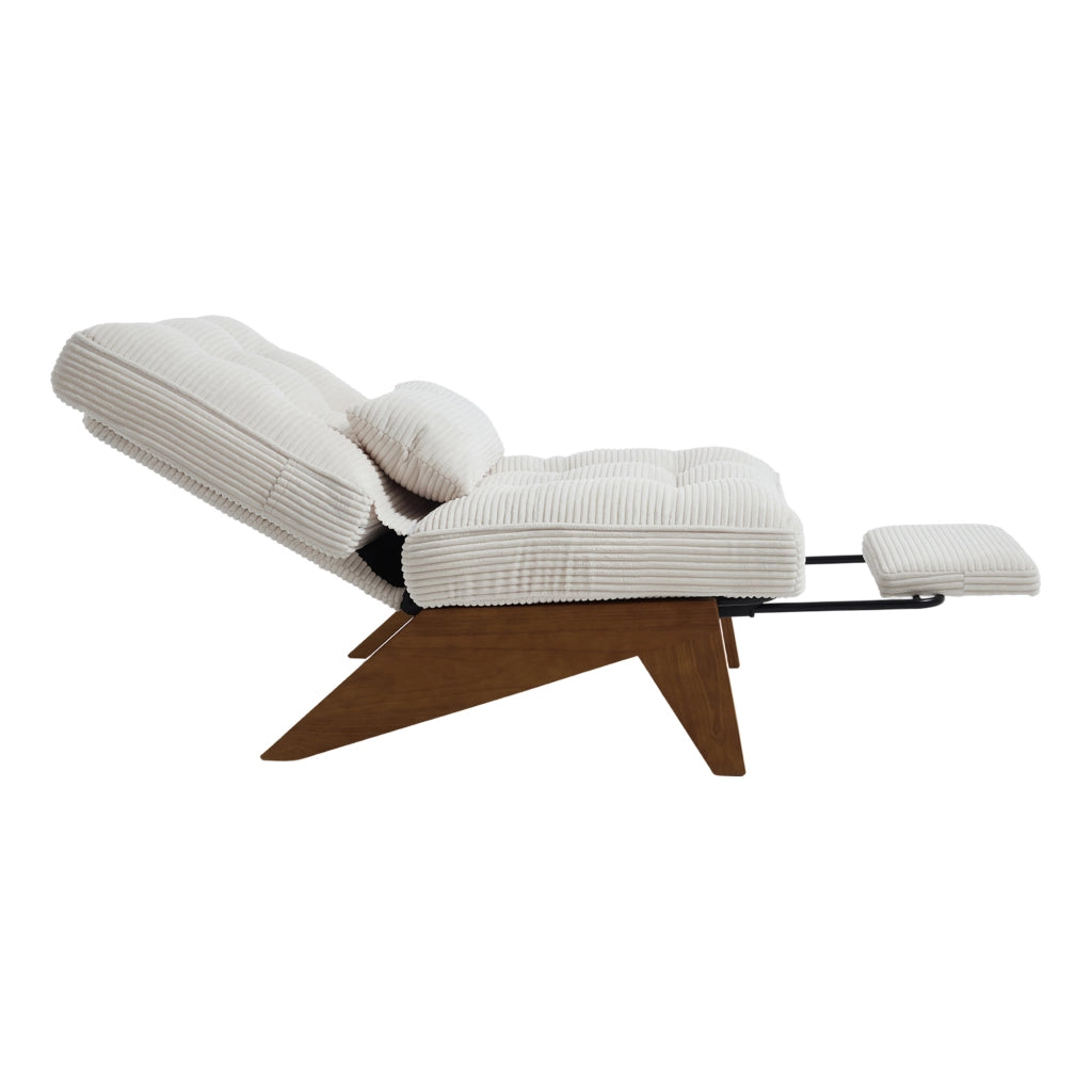 OKWISH Poltrona Relax con Schienale Regolabile, Poggiapiedi Integrato e Cuscino Lombare, Velluto a Coste, Beige