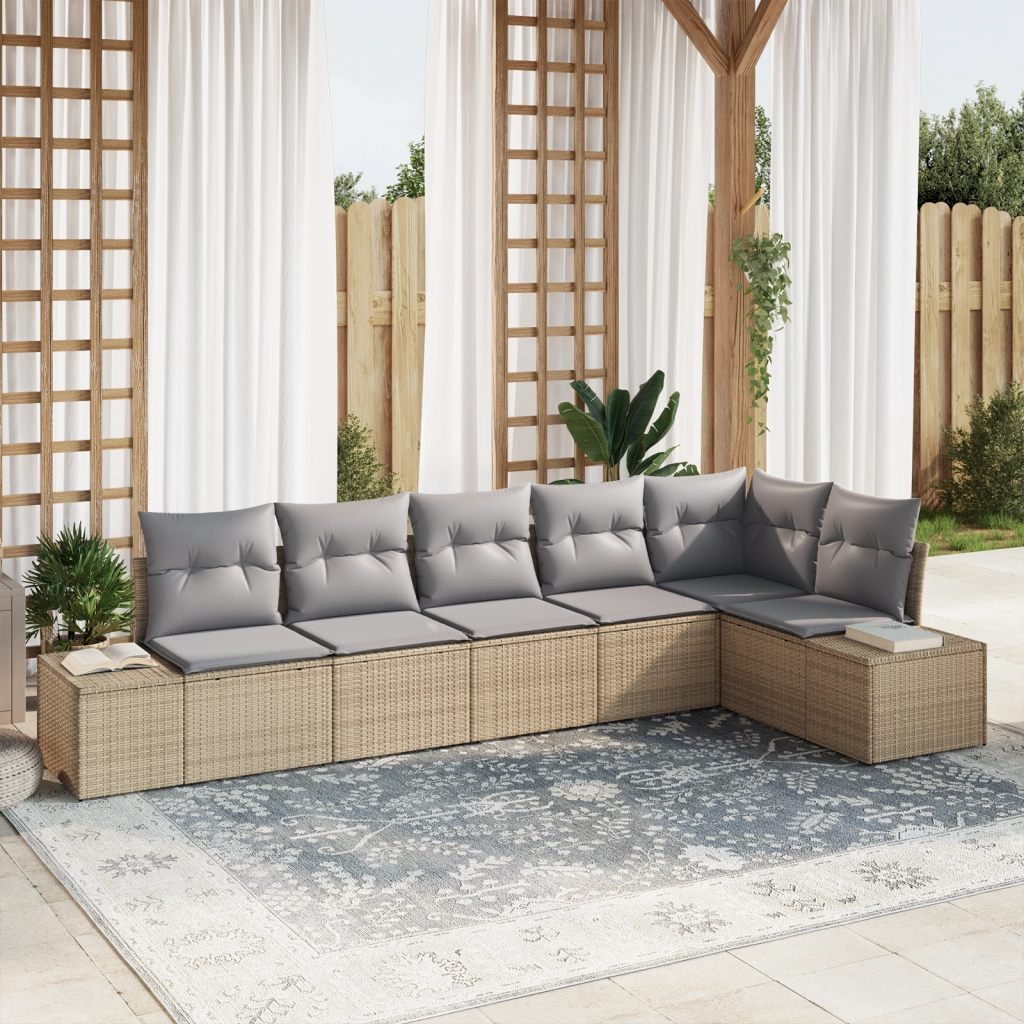 Set divani da giardino 6 pezzi con cuscini Beige Polyrattan