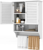 Armadio da Bagno Sospeso con 3 Ripiani, Pensile da Bagno, con Portasciugamani e Ripiano Regolabile, 58x22x75cm, 3 Colori