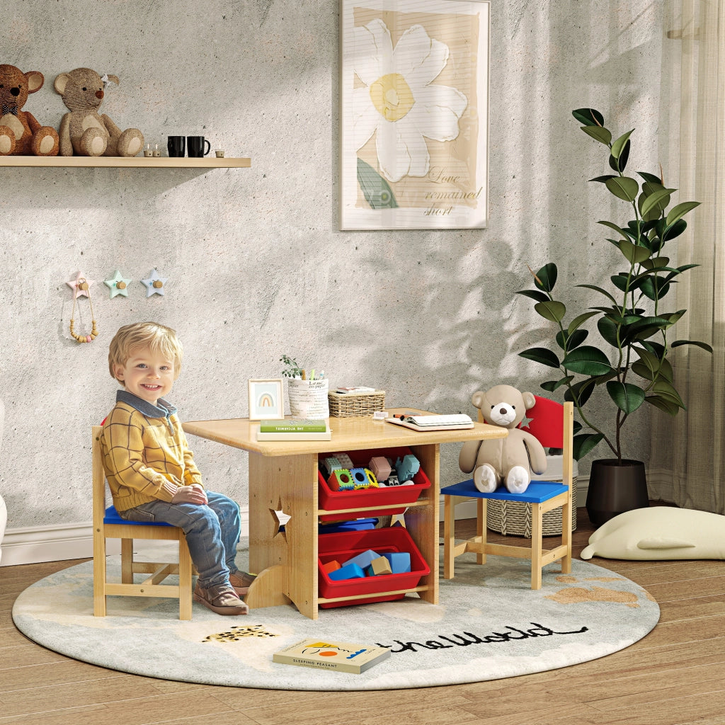 Tavolo con Sedie per Bambini 3-7 Anni ¨C Zephmum ¨C Legno e PP, 4 Contenitori