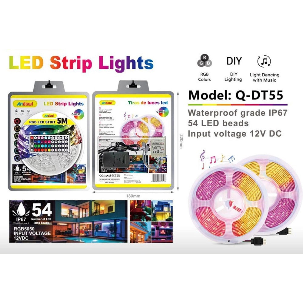 Trade Shop - Striscia Luminosa Led Rgb Smd5050 12v Da 5mt Impermeabile Ip67 Con Telecomando Q-dt55 -