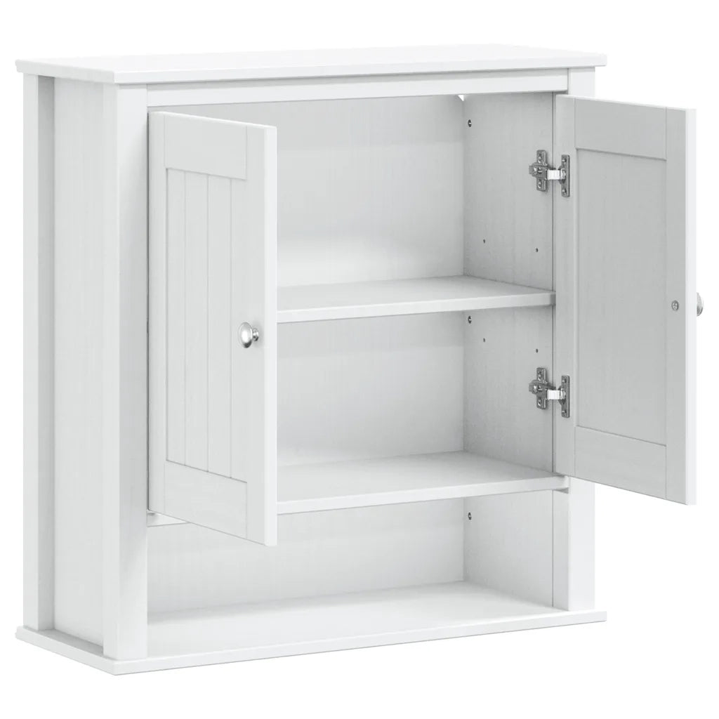Mobile Bagno a Muro BERG Bianco 69,5x27x71,5cm Legno Massello 358550