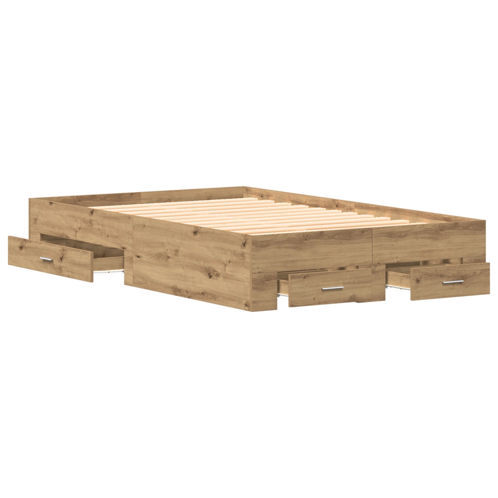 Rete Letto con Cassetti Rovere Artigianale 120x200 cm Legno Ingegnerizzato