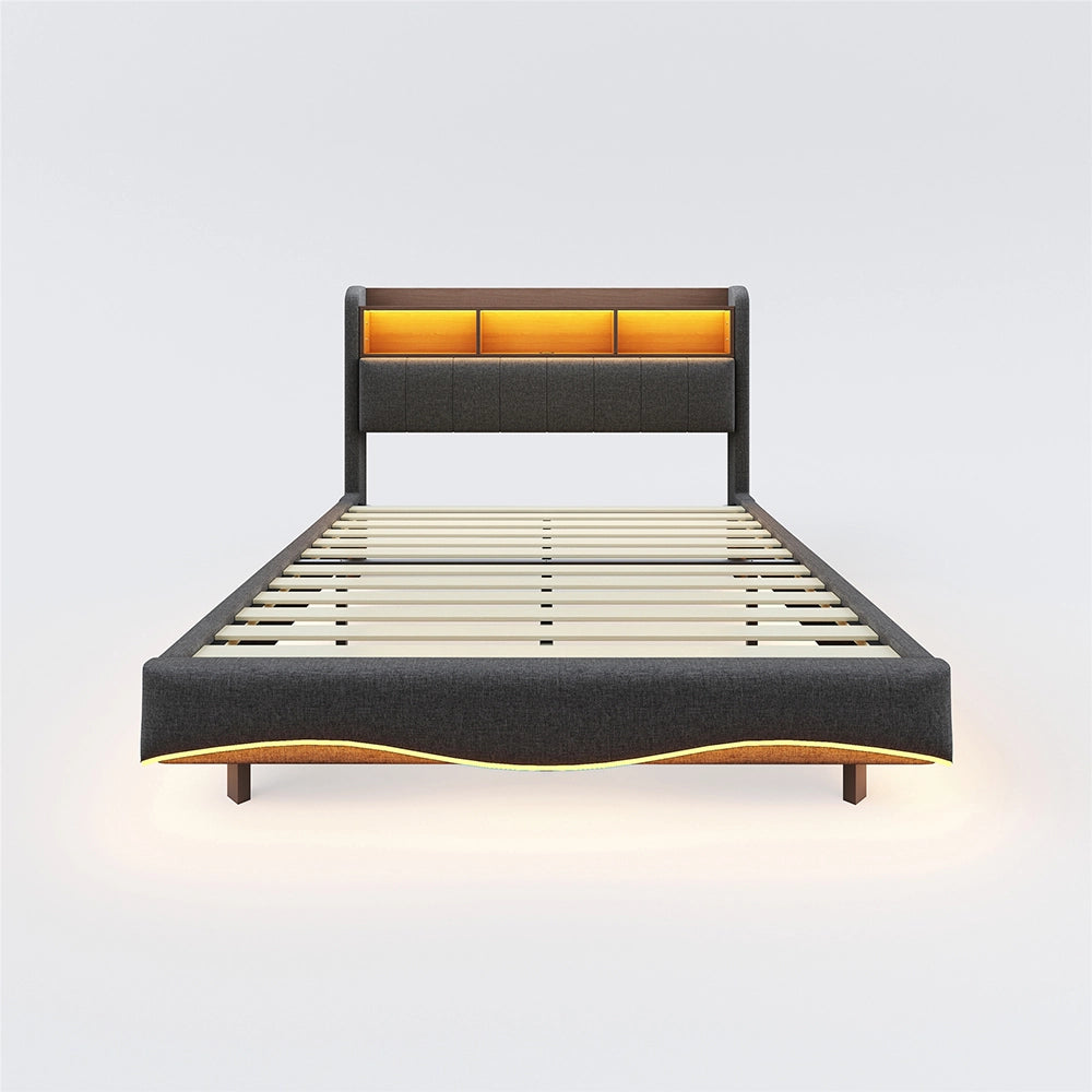 Letto sospeso-Xylo-140x200 cm-LED, USB-C, multifunzione, grigio