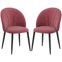 Set 2 Sedie da Pranzo in Velluto Imbottite con Gambe in Metallo, Rosso