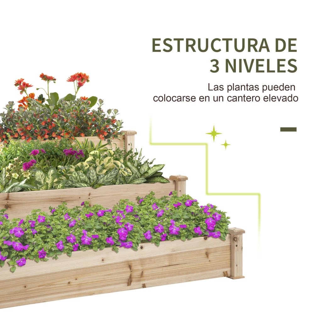 Fioriera Giardino Legno 3 Livelli Scala ¨C zephmum ¨C 120x120x56 cm Naturale