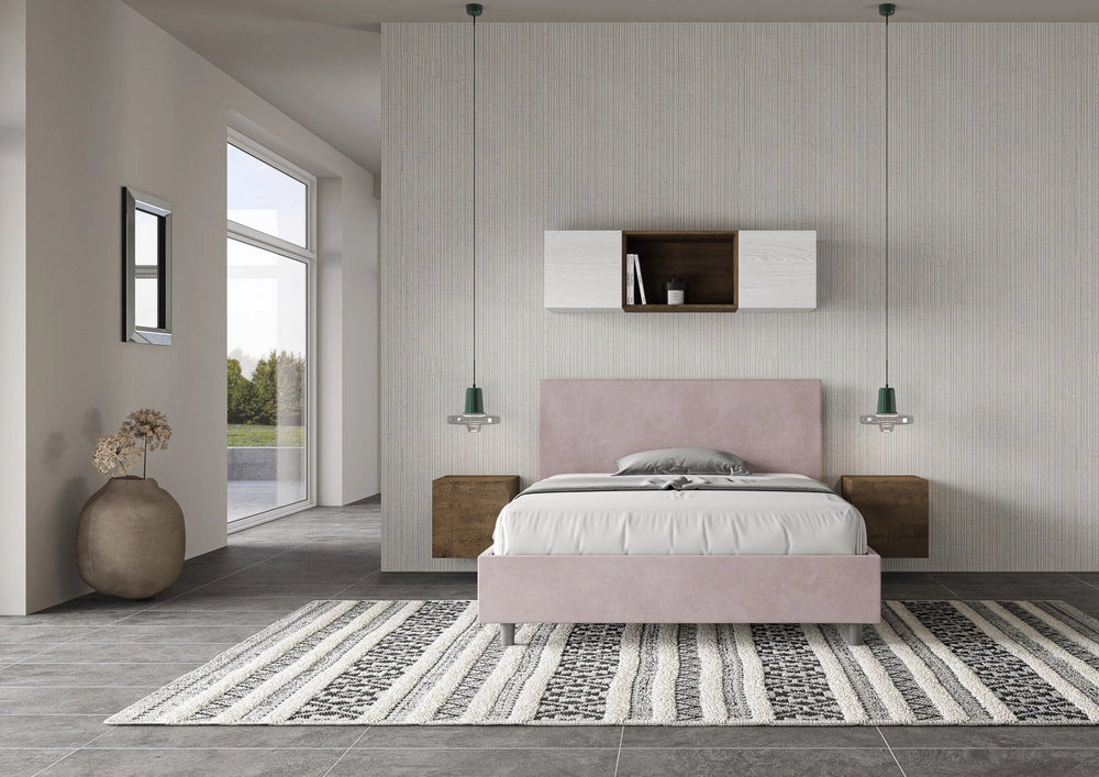 Letto Matrimoniale Francese 140x210 cm con Rete e Contenitore Adele Glicine