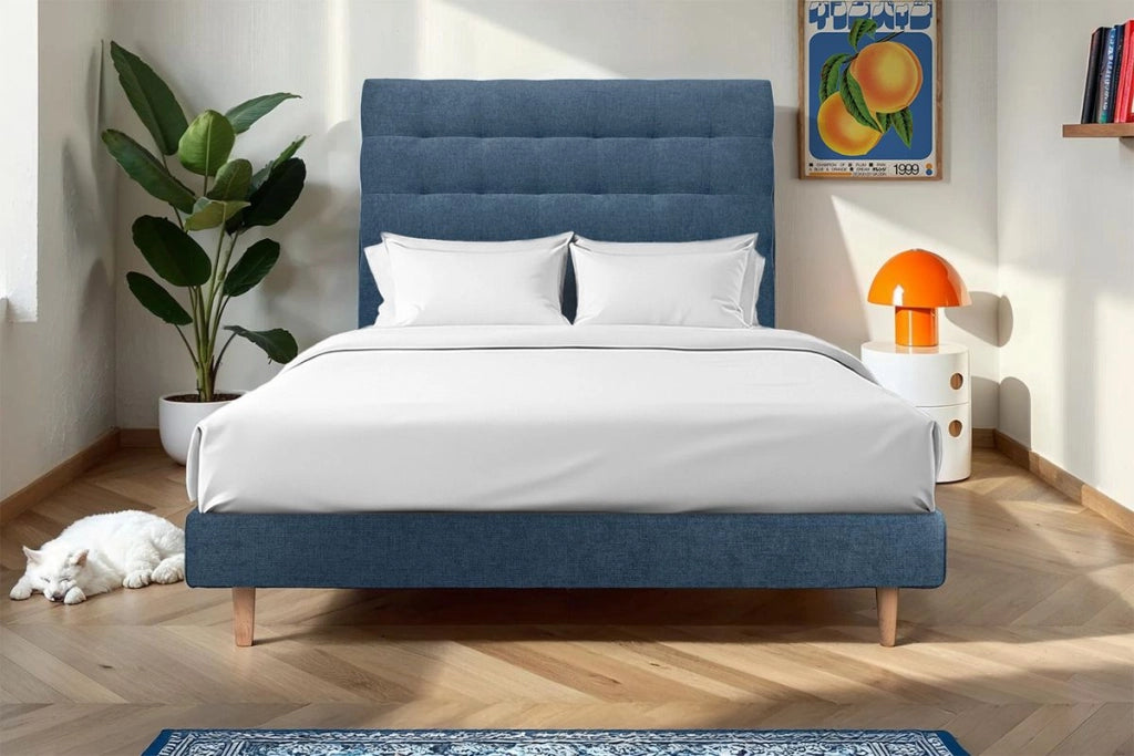 Letto 150x190 cm con testata imbottita - Tessuto Tela opaca