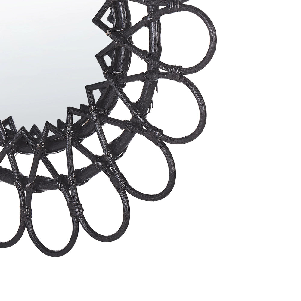 Specchio da parete con cornice in rattan Nero ø 60 cm a raggiera da appendere alla decorazione del soggiorno