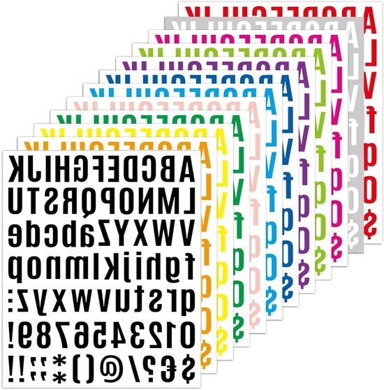 12 veline colorate adesivi self-adesivi per lettere e numeri in vinile, inclusi segni di interpunzione - Per artigianato DIY e borse delle lettere