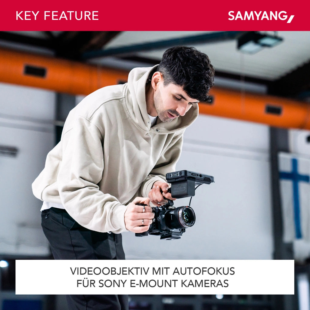 Obiettivo video V-AF 75 mm T1,9 FE compatibile con Sony E, per videocamera, con autofocus risoluzione 8K e Tally lamp, alta intensità luminosa per full-frame e APS-C