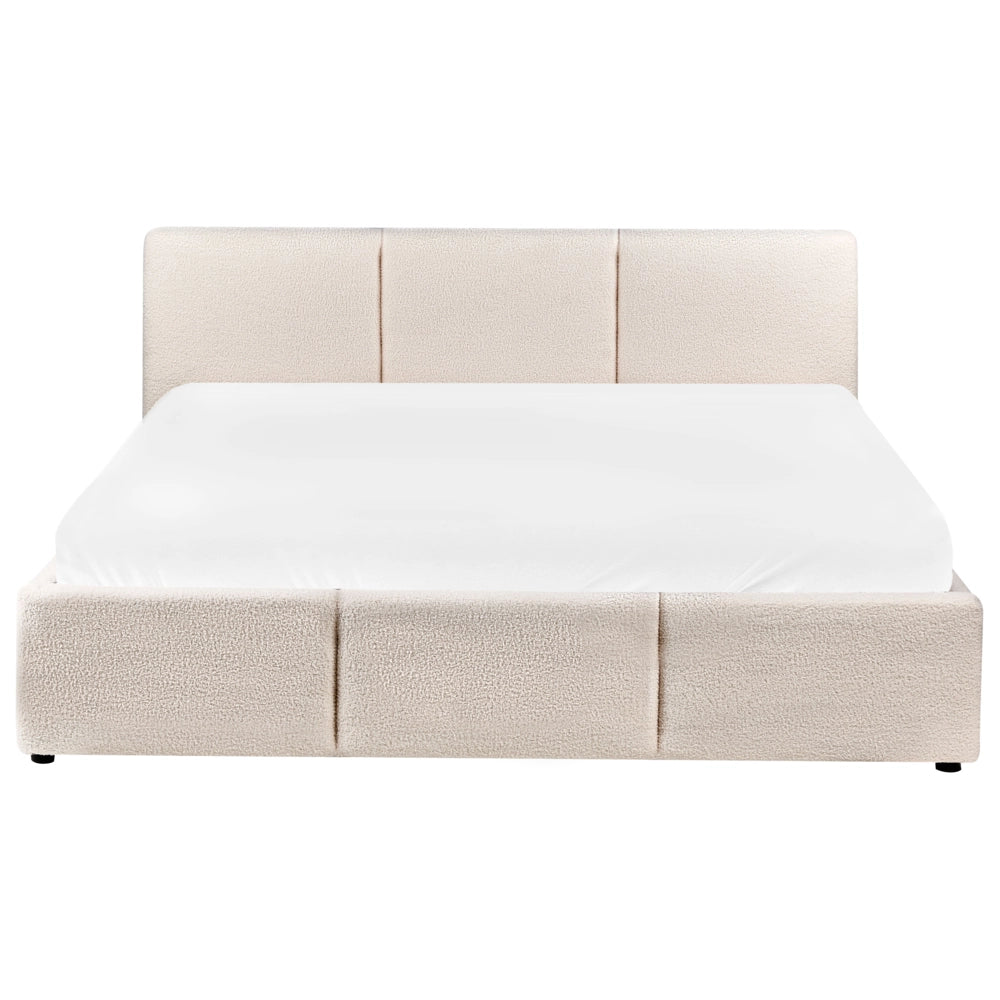 Letto matrimoniale in tessuto bouclè bianco sporco con contenitore 160 x 200 cm Testiera Rivestita Funzione Contenitore