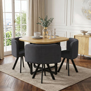 Set da pranzo composto da 4 sedie in lino e un tavolo (85 x 85 cm) con finitura effetto legno, color grigio