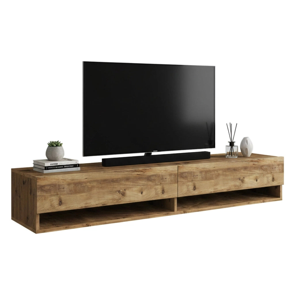 Mobile porta TV Compasso, Credenza da soggiorno, Armadio basso per TV, Base parete attrezzata, 180x32h29 cm, Quercia