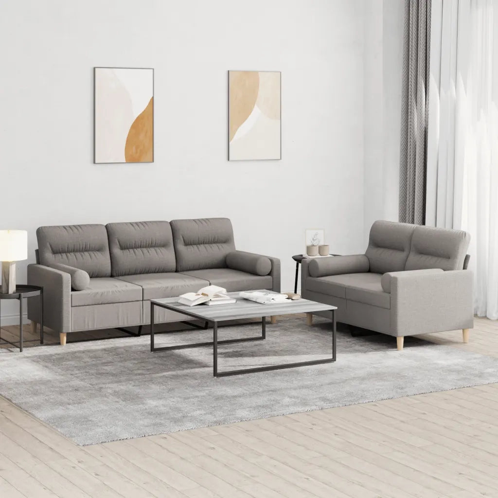 Set Divani 2 pz con Cuscini Tortora in Tessuto 3201623