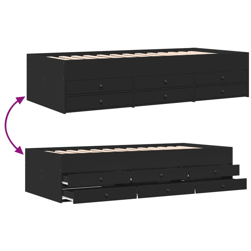 Divano Letto con Cassetti senza Materasso-Sofa Letto-Daybed Nero 75x190 cm 730244