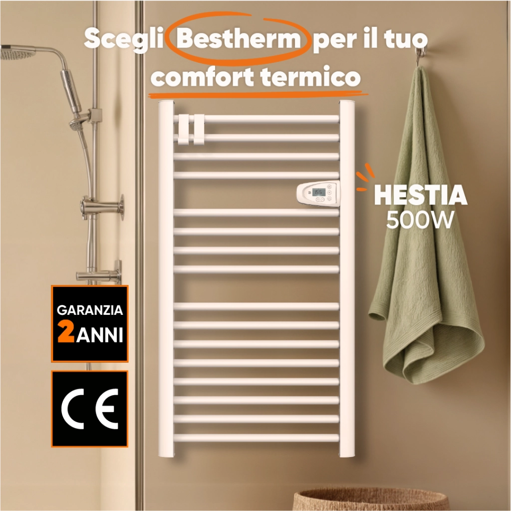 Scaldasalviette elettrico Bestherm HESTIA 500W senza fluido, H.98 x L.54 cm