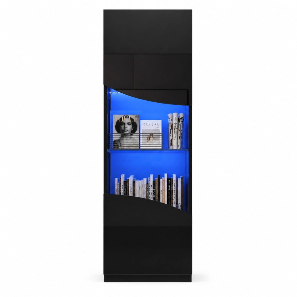 Vetrina alta con LED nera lucida 35x50x165 cm