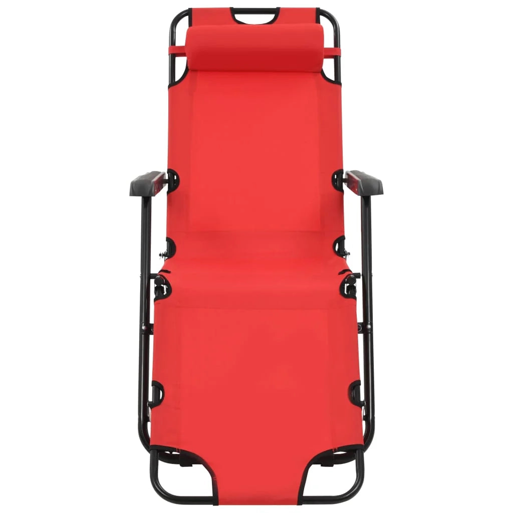 Set di due lettini prendisole pieghevoli con poggiapiedi acciaio rosso 02_0011945