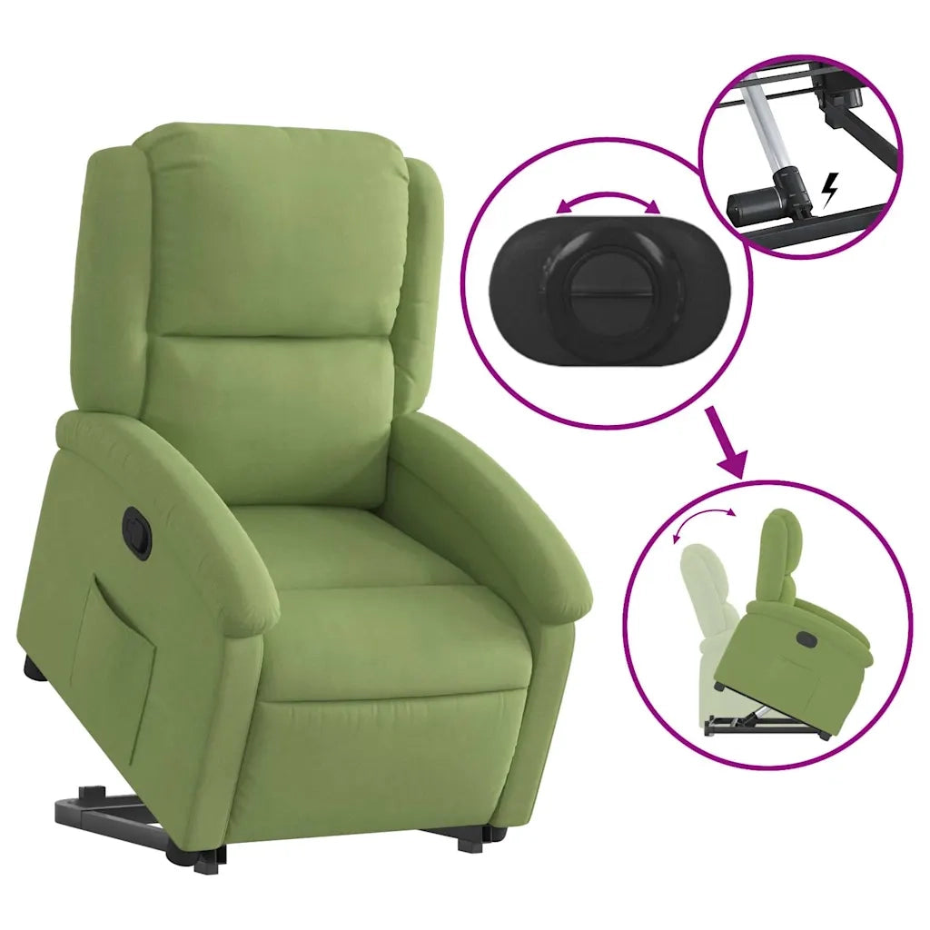 Poltrona Alzapersona Reclinabile Verde Chiaro in Velluto 3204303