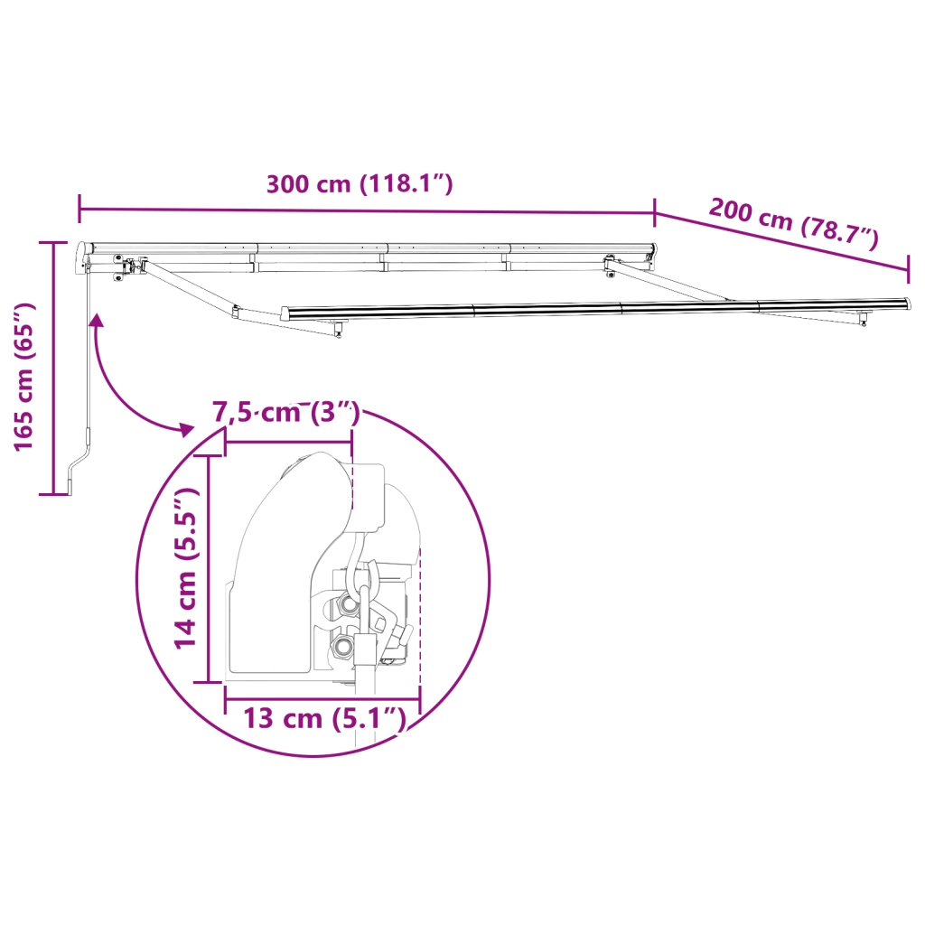 Telaio Tenda Retrattile a Manovella 3x2 cm in Metallo