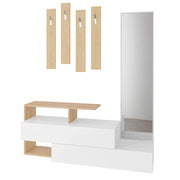 Mobile da ingresso "Ramda" con specchio in legno - 137 x 35 x 154 cm - Beige