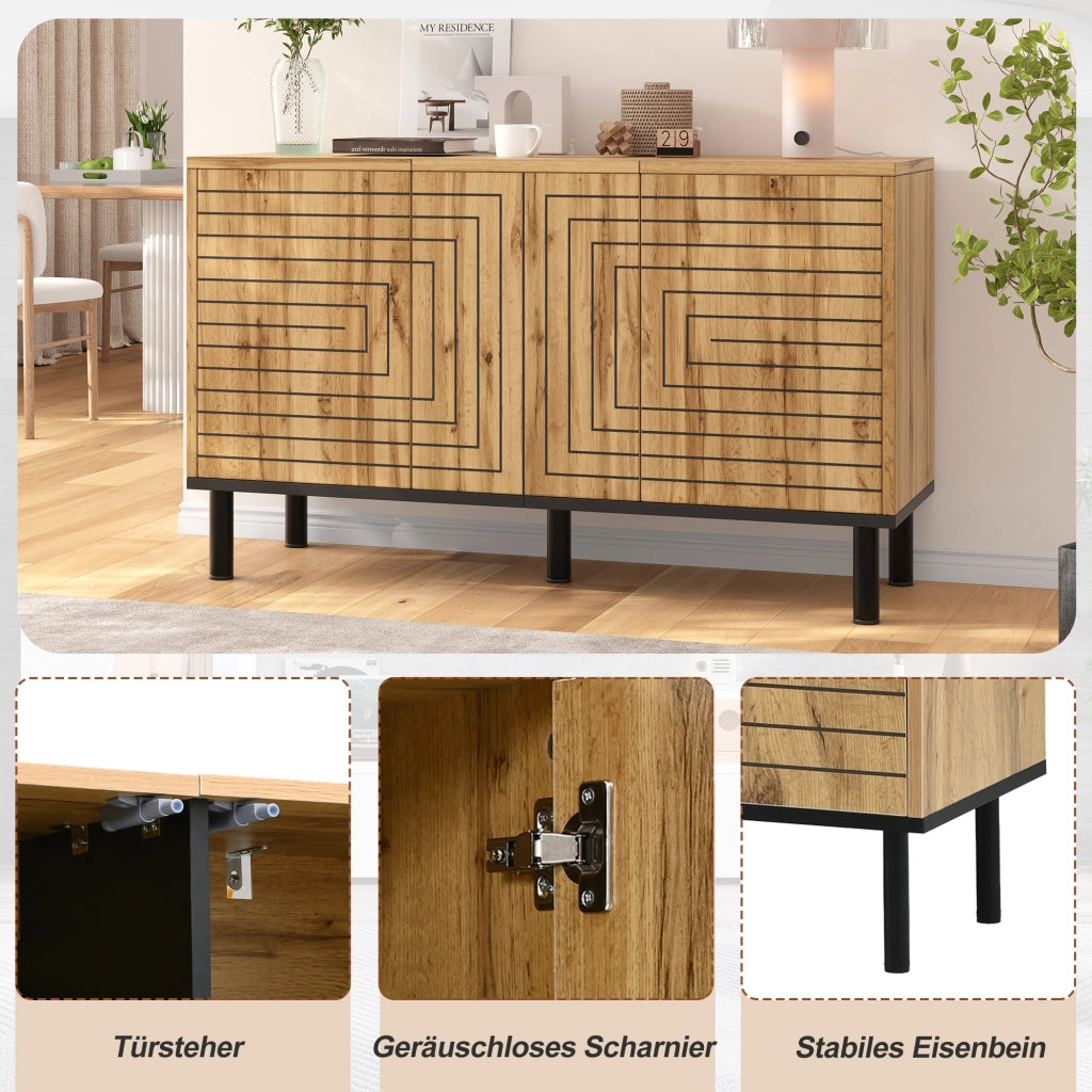 Credenza con 3 ante e 6 vani, apertura push-open, motivo a onde, per soggiorno e sala da pranzo, 120 × 35 × 68 cm