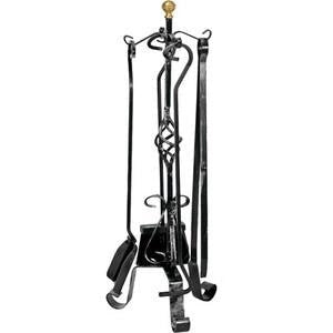SET 4 ATTREZZI DA CAMINO PIGNA CON POMOLO IN OTTONE